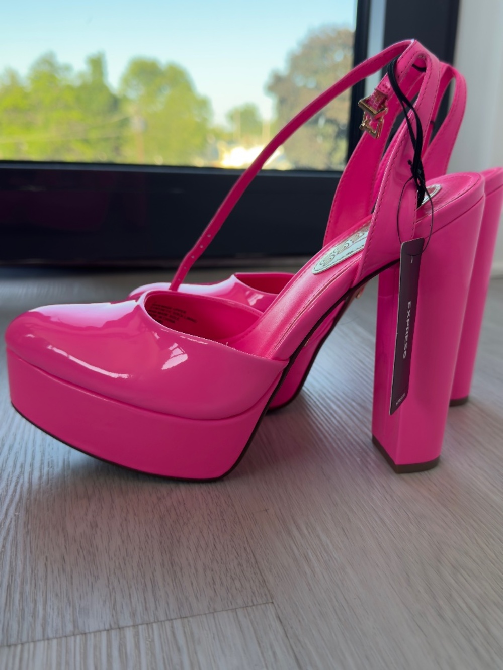 Express hot pink patent Barbie platform pumps